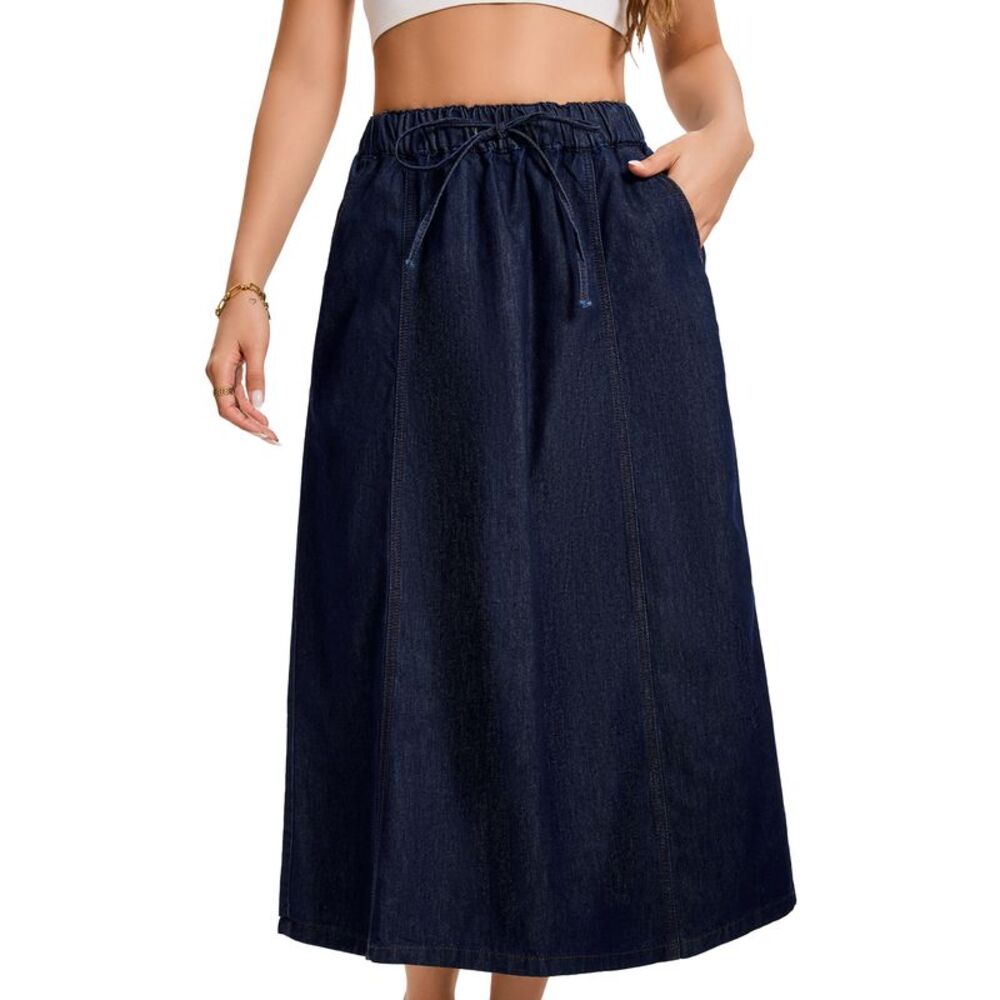Women's A-Line Long Denim Skirt Dark Blue